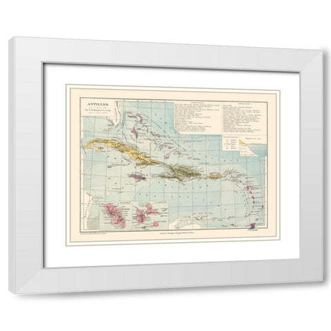Antilles Central America Caribbean - Drioux 1882 White Modern Wood Framed Art Print with Double Matting by Drioux