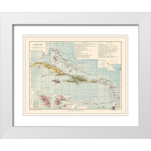 Antilles Central America Caribbean - Drioux 1882 White Modern Wood Framed Art Print with Double Matting by Drioux