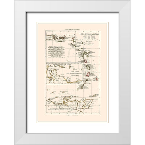 Lesser Antilles - Santini 1794  White Modern Wood Framed Art Print with Double Matting by Santini