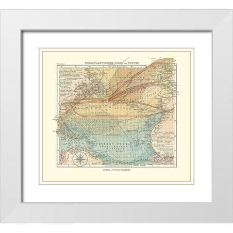 North Atlantic Ocean in Winter - Perthes 1914 White Modern Wood Framed Art Print with Double Matting by Perthes