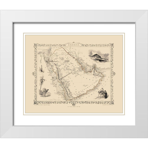 Arabian Peninsula Middle East - Tallis 1851 White Modern Wood Framed Art Print with Double Matting by Tallis