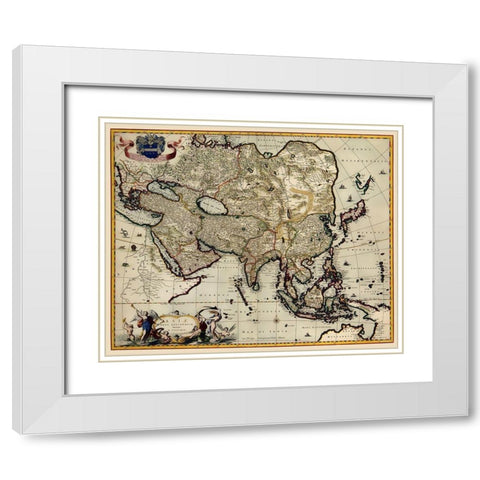 Asia - Visscher 1681 White Modern Wood Framed Art Print with Double Matting by Visscher
