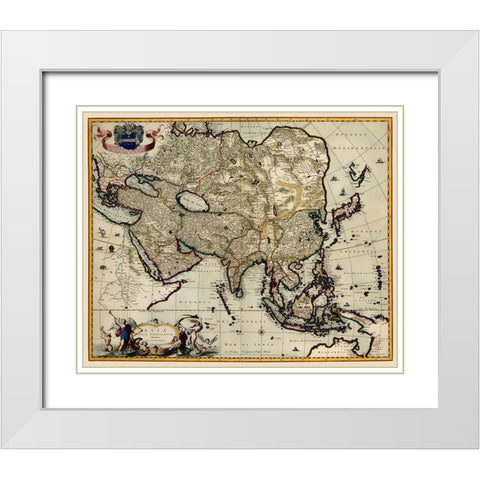 Asia - Visscher 1681 White Modern Wood Framed Art Print with Double Matting by Visscher