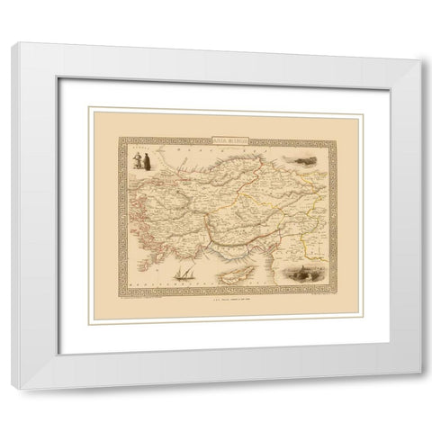 Asia Minor - Tallis 1851 White Modern Wood Framed Art Print with Double Matting by Tallis
