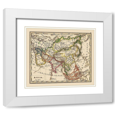 Asia - Stieler 1852 White Modern Wood Framed Art Print with Double Matting by Stieler