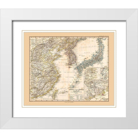 Asia China Korea Japan - Stieler  1885 White Modern Wood Framed Art Print with Double Matting by Stieler