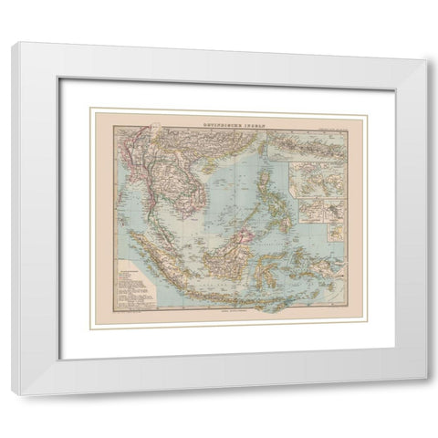 Southeast Asia - Stieler  1885 White Modern Wood Framed Art Print with Double Matting by Stieler