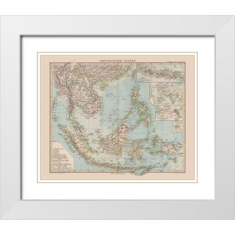 Southeast Asia - Stieler  1885 White Modern Wood Framed Art Print with Double Matting by Stieler
