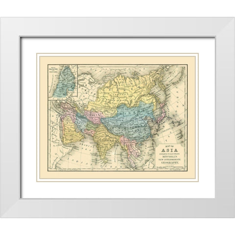 Asia - Mitchell 1869 White Modern Wood Framed Art Print with Double Matting by Mitchell