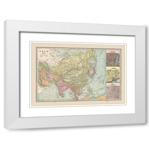 Asia - Cram 1892 White Modern Wood Framed Art Print with Double Matting by Cram