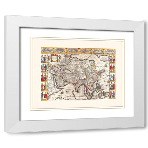 Asia - Janssonius 1632 White Modern Wood Framed Art Print with Double Matting by Janssonius