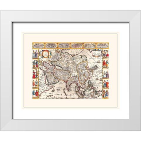 Asia - Janssonius 1632 White Modern Wood Framed Art Print with Double Matting by Janssonius