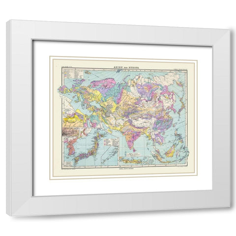 Asia Europe - Perthes 1889 White Modern Wood Framed Art Print with Double Matting by Perthes