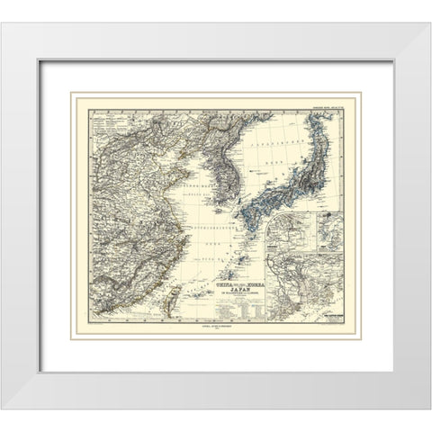 China Japan Korea - Perthes 1872 White Modern Wood Framed Art Print with Double Matting by Perthes