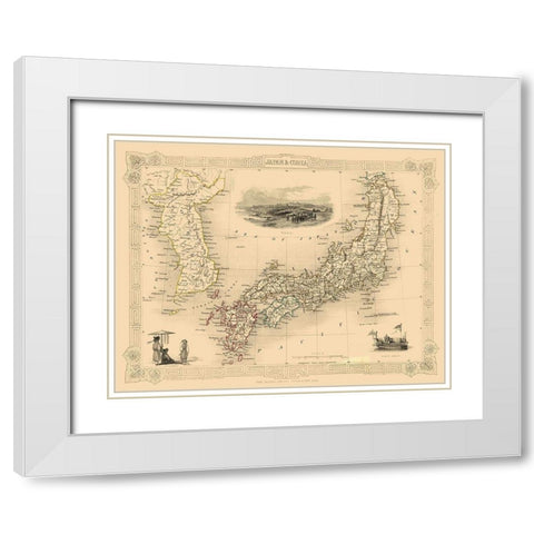 Japan Korea - Tallis 1851 White Modern Wood Framed Art Print with Double Matting by Tallis