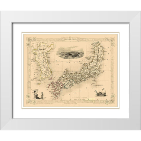 Japan Korea - Tallis 1851 White Modern Wood Framed Art Print with Double Matting by Tallis
