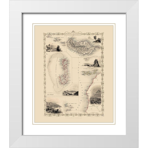 Atlantic Islands - Tallis 1851 White Modern Wood Framed Art Print with Double Matting by Tallis