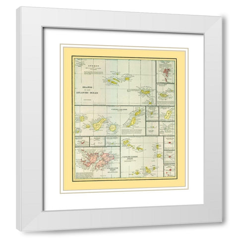 Atlantic Ocean Islands - Cram 1889 White Modern Wood Framed Art Print with Double Matting by Cram