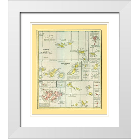 Atlantic Ocean Islands - Cram 1889 White Modern Wood Framed Art Print with Double Matting by Cram