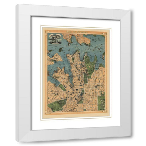 Sydney Australia Aeroplane View - Robinson 1922 White Modern Wood Framed Art Print with Double Matting by Robinson