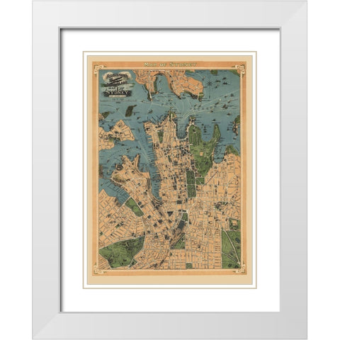 Sydney Australia Aeroplane View - Robinson 1922 White Modern Wood Framed Art Print with Double Matting by Robinson
