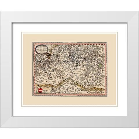 Austria - Ortelius 1570 White Modern Wood Framed Art Print with Double Matting by Ortelius