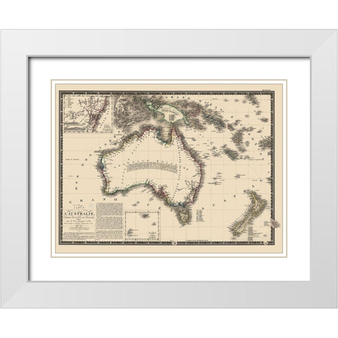 Australia Oceania - Brue 1826 White Modern Wood Framed Art Print with Double Matting by Brue