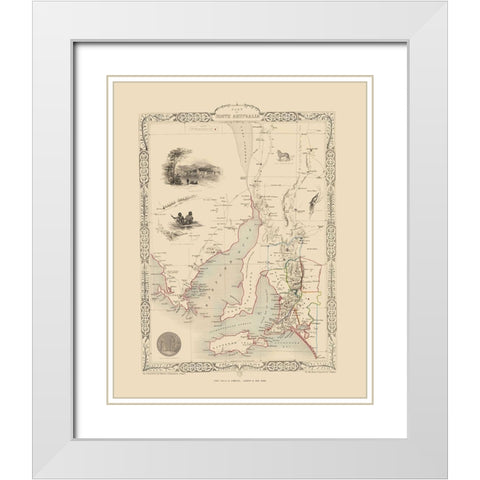South Part Australia - Tallis 1851 White Modern Wood Framed Art Print with Double Matting by Tallis