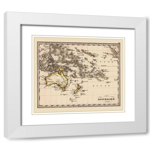 Australia Oceania - Stieler 1852 White Modern Wood Framed Art Print with Double Matting by Stieler