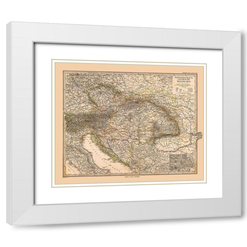 Austro Hungarian Empire - Stieler  1885 White Modern Wood Framed Art Print with Double Matting by Stieler