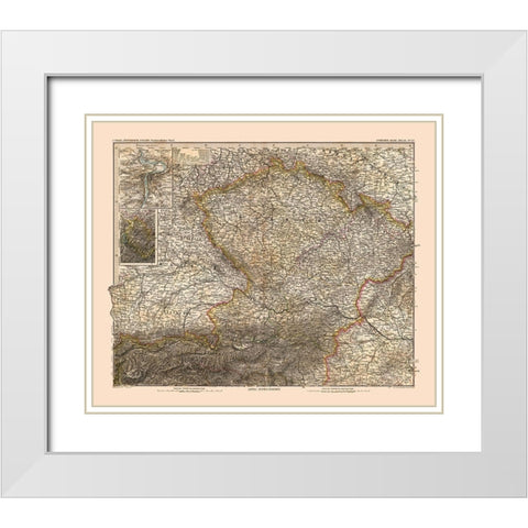 North West Austria Hungary - Stieler  1885 White Modern Wood Framed Art Print with Double Matting by Stieler