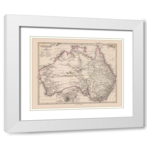 Australia - Stieler  1885 White Modern Wood Framed Art Print with Double Matting by Stieler