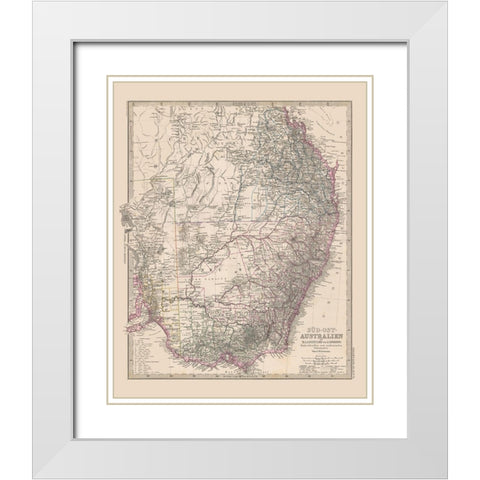 Southeast Australia - Stieler  1885 White Modern Wood Framed Art Print with Double Matting by Stieler