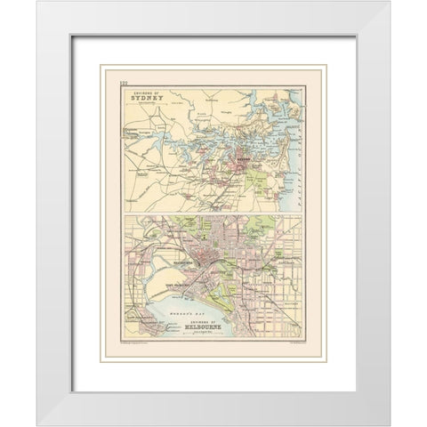 Australia Sydney Melbourne - Bartholomew 1892 White Modern Wood Framed Art Print with Double Matting by Bartholomew
