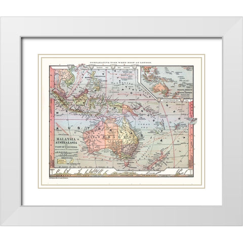 Australia Malaysia Polynesia - Monteith 1882 White Modern Wood Framed Art Print with Double Matting by Monteith