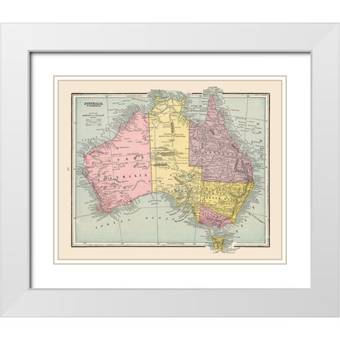 Australia Tasmania - Cram 1892 White Modern Wood Framed Art Print with Double Matting by Cram