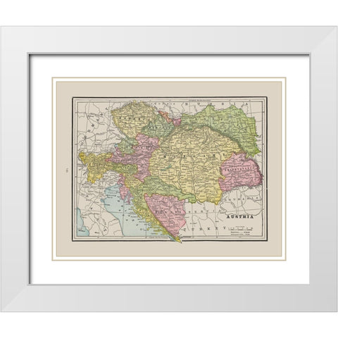 Austria - Cram 1892 White Modern Wood Framed Art Print with Double Matting by Cram