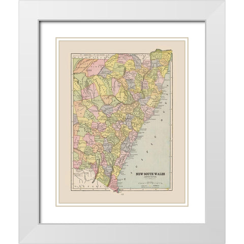 New South Wales Australia - Cram 1892 White Modern Wood Framed Art Print with Double Matting by Cram