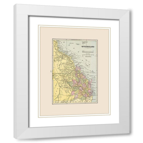 Queensland Australia - Cram 1892 White Modern Wood Framed Art Print with Double Matting by Cram
