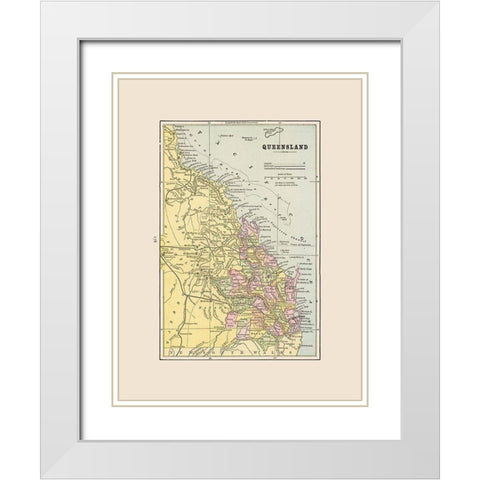 Queensland Australia - Cram 1892 White Modern Wood Framed Art Print with Double Matting by Cram