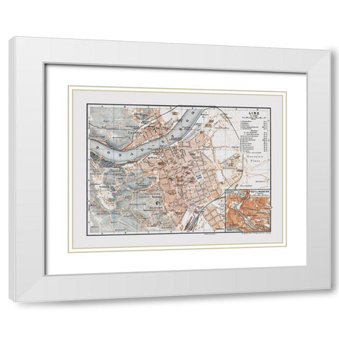 Linz Austria - Baedeker 1910 White Modern Wood Framed Art Print with Double Matting by Baedeker