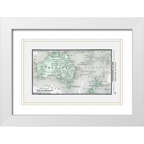 Australia New Zealand - Rand McNally 1886 White Modern Wood Framed Art Print with Double Matting by Rand McNally