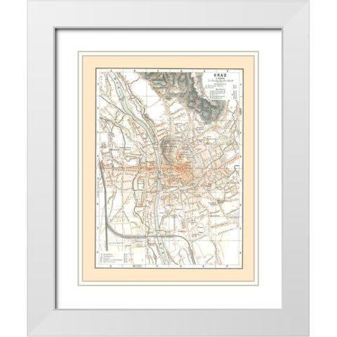 Graz Austria - Baedeker 1896 White Modern Wood Framed Art Print with Double Matting by Baedeker