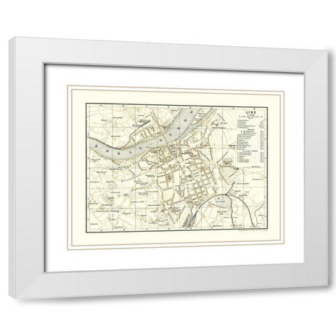 Linz Austria - Baedeker 1896 White Modern Wood Framed Art Print with Double Matting by Baedeker