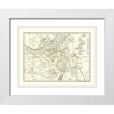 Linz Austria - Baedeker 1896 White Modern Wood Framed Art Print with Double Matting by Baedeker