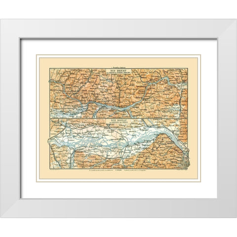 Danube River Grein to Vienna Austria White Modern Wood Framed Art Print with Double Matting by Baedeker