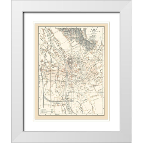 Graz Austria - Baedeker 1896 White Modern Wood Framed Art Print with Double Matting by Baedeker