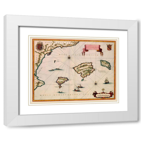 Balearic Islands Spain - Blaeu 1635 White Modern Wood Framed Art Print with Double Matting by Blaeu