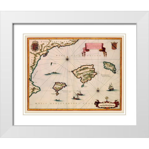 Balearic Islands Spain - Blaeu 1635 White Modern Wood Framed Art Print with Double Matting by Blaeu