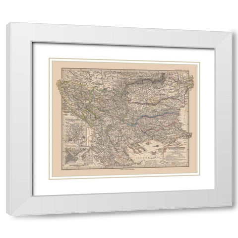 Balkan Peninsula Europe - Stieler 1885 White Modern Wood Framed Art Print with Double Matting by Stieler
